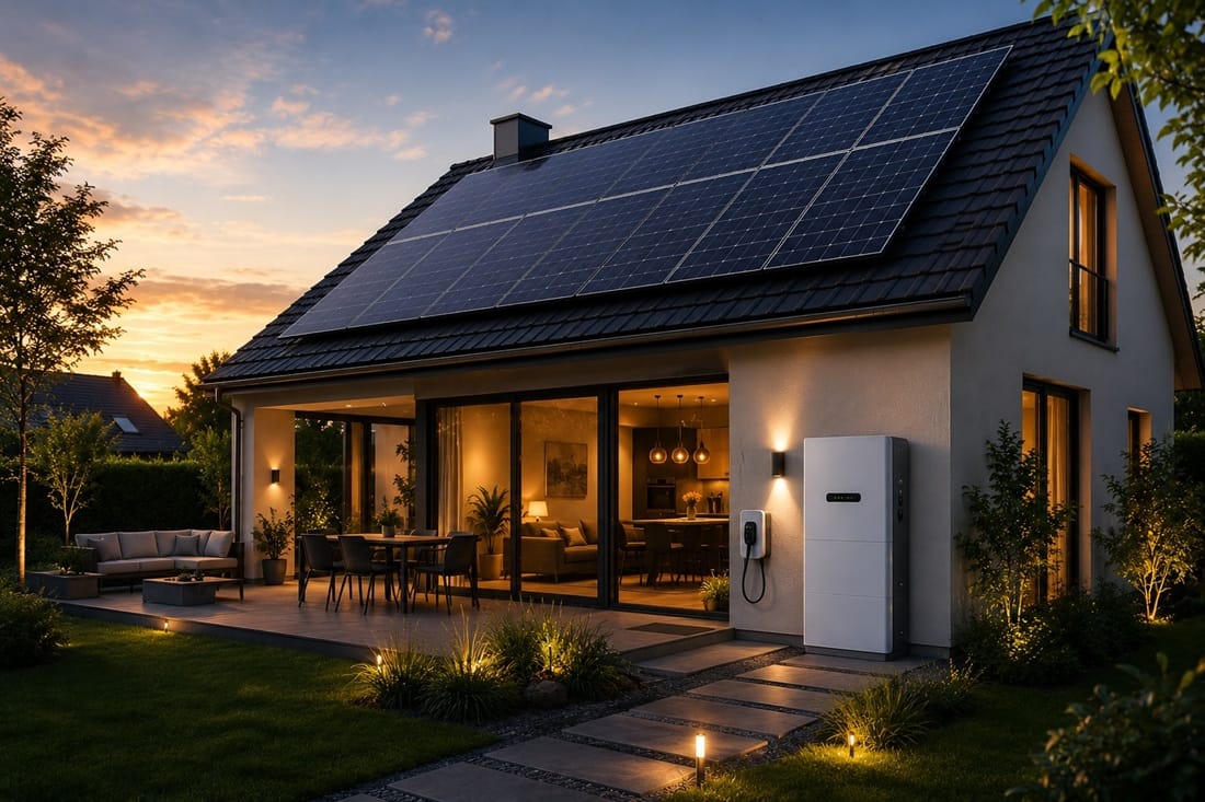 Huis met zonnepanelen en thuisbatterij